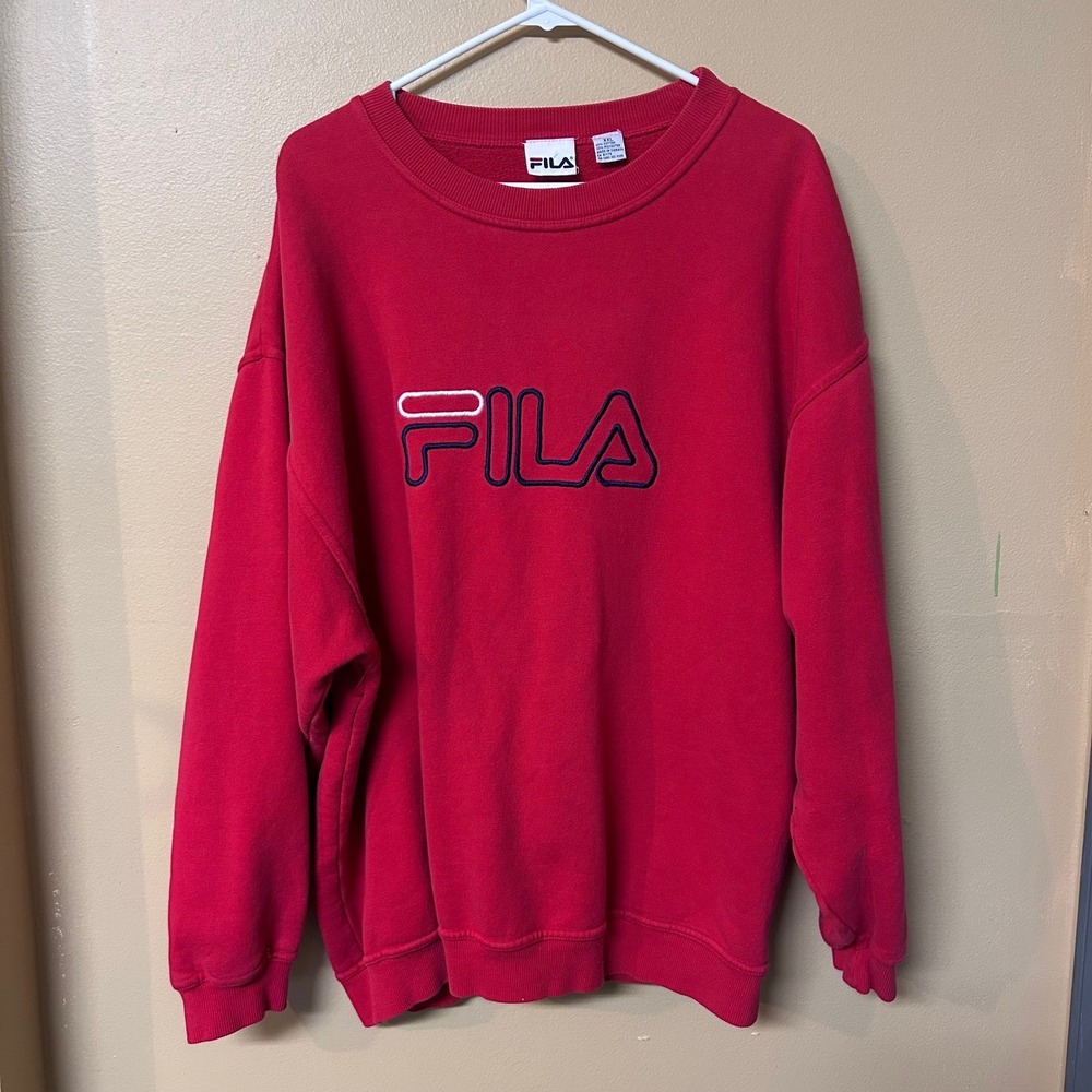 Fila‎ Red Crewneck Sweatshirt Embroidered Logo XXL